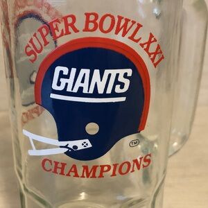 New York Giants Super Bowl XXI Vintage 20oz. Glass Drinking Mug As Is Pls Read